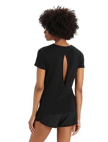 Black Women's Icebreaker ZoneKnit™ Merino Short Sleeve Slit Back T Shirts | USA 1603NWYB